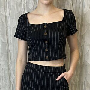 Hollister Black Pinstripe Button Front Crop Top | Women’s XS
